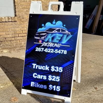 A-frame sidewalk sign for KEV Detailing